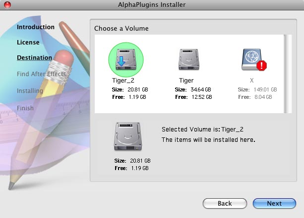 Macintosh installation. Choose a Volume